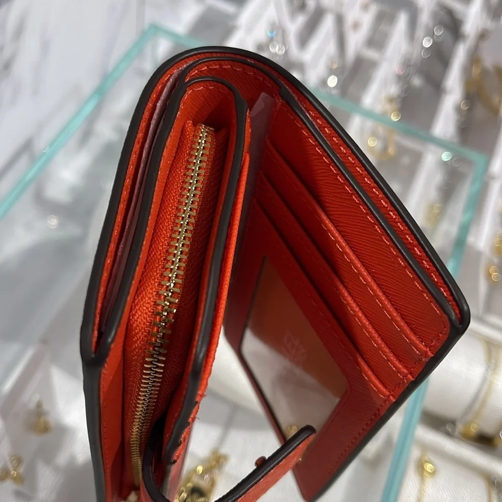Michael Medium Crossgrain Leather Bifold Wallet Red Clay  NWT